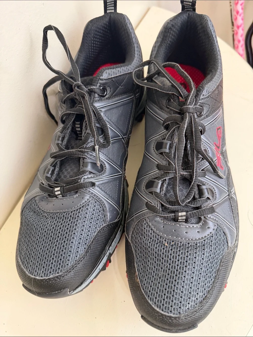 Fila Men's Black Athletic Trail Shoes with Red Accents